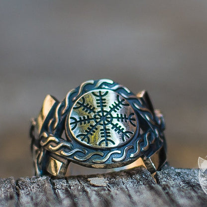 Norse Ornament Helm of Awe Symbol Viking Ring - VikingsBrand