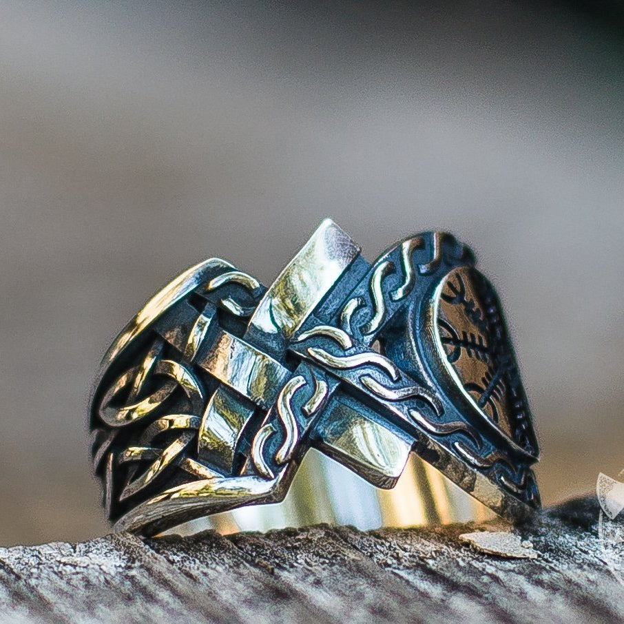 Norse Ornament Helm of Awe Symbol Viking Ring - VikingsBrand