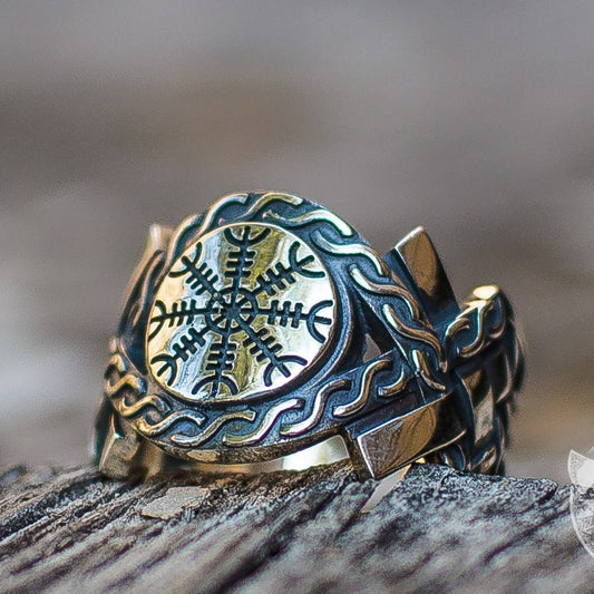 Norse Ornament Helm of Awe Symbol Viking Ring - VikingsBrand