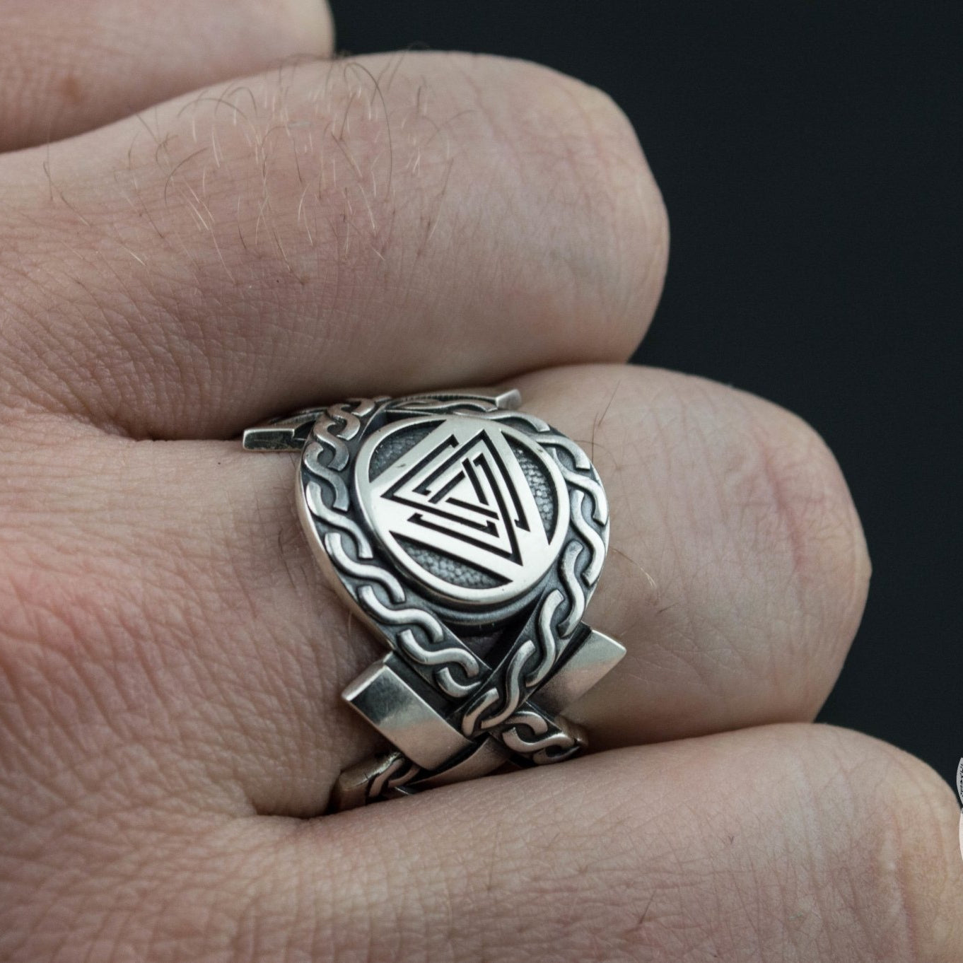 Norse Ornament  Valknut Symbol 925 Sterling Silver Viking Ring - VikingsBrand