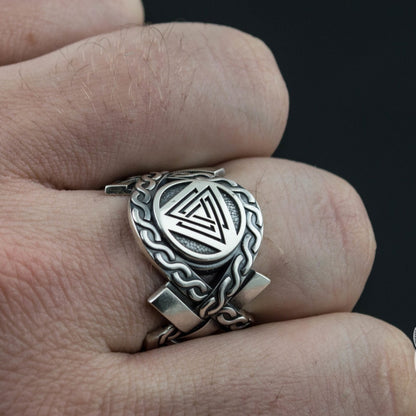 Norse Ornament  Valknut Symbol 925 Sterling Silver Viking Ring - VikingsBrand