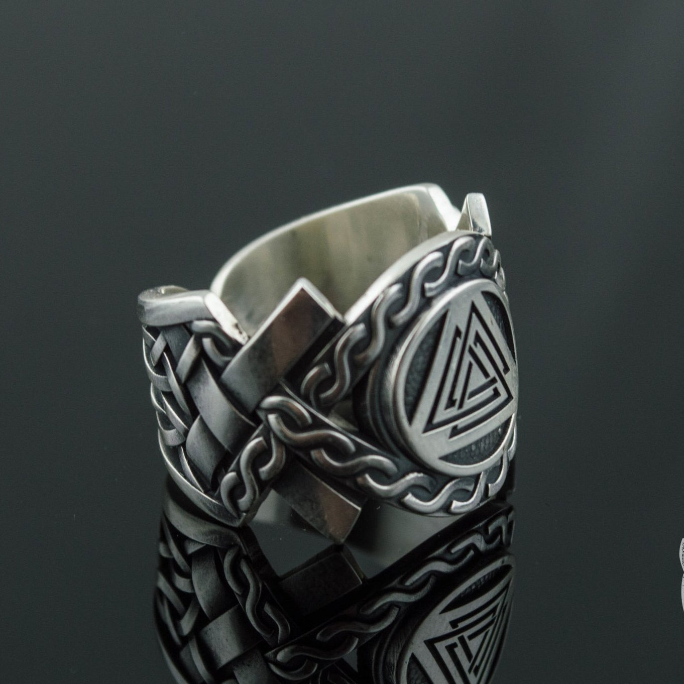 Norse Ornament  Valknut Symbol 925 Sterling Silver Viking Ring - VikingsBrand