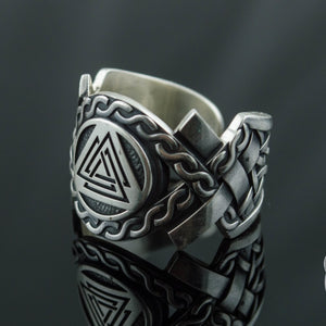 Valknut-Wikingerring mit nordischem Ornament aus 925er Sterlingsilber