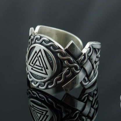 Norse Ornament  Valknut Symbol 925 Sterling Silver Viking Ring - VikingsBrand