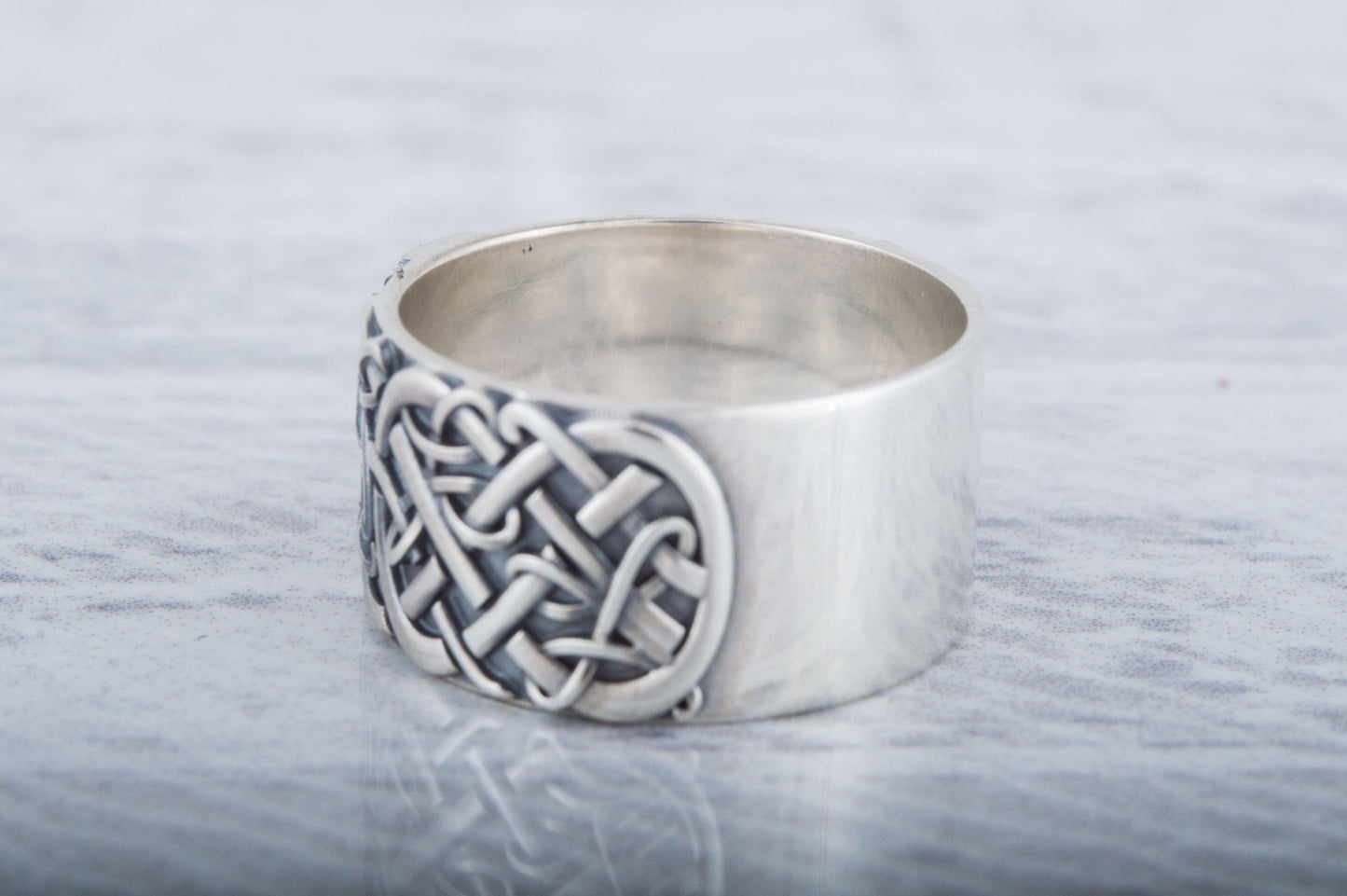 Norse Ornament Viking Ring with Algiz Rune Sterling Silver Viking Jewelry