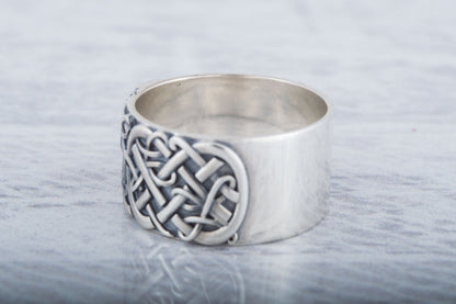 Norse Ornament Viking Ring with Algiz Rune Sterling Silver Viking Jewelry