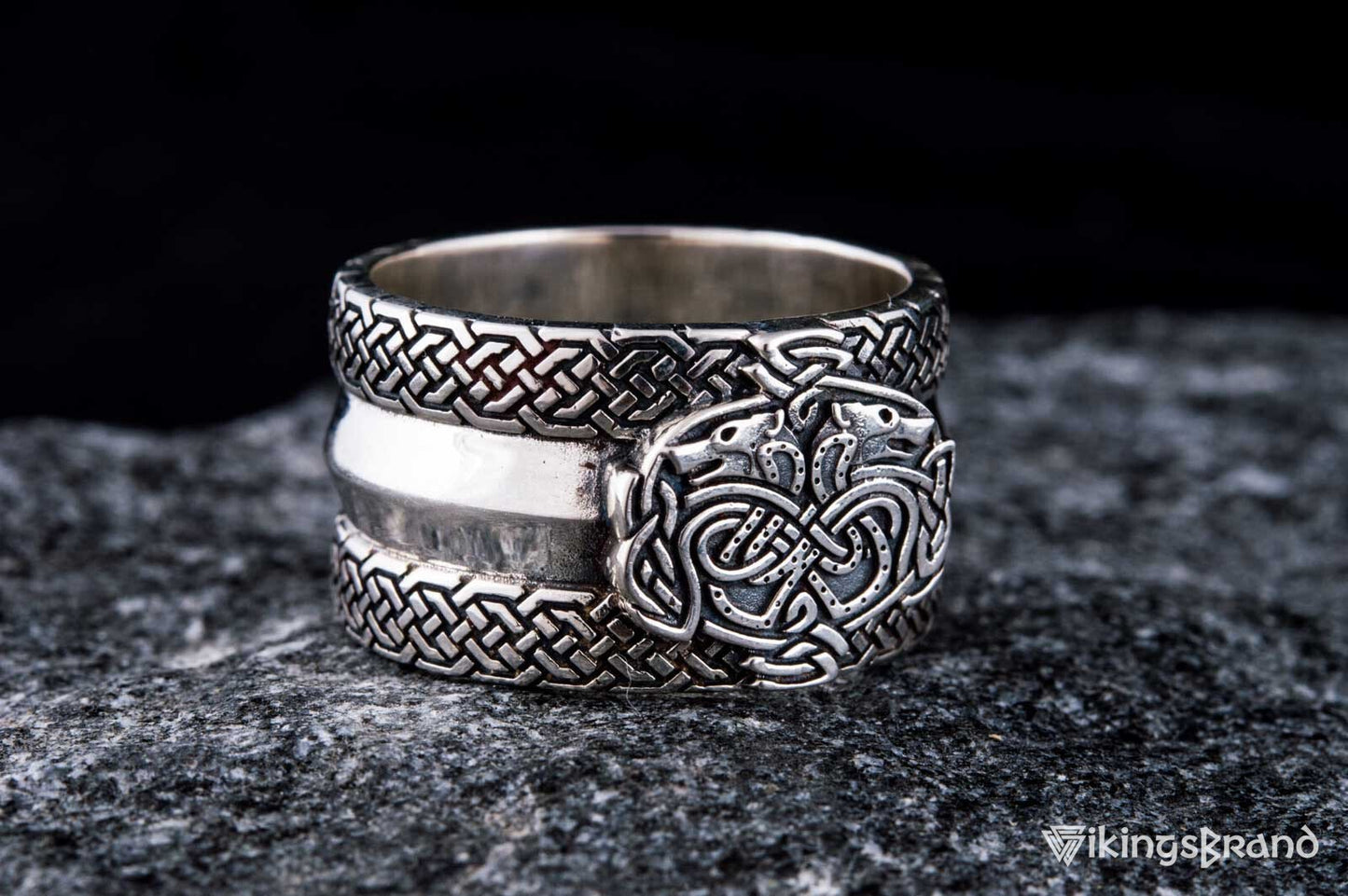 Norse Ornament Viking Ring with Wolves 925 Silver Viking Jewelry
