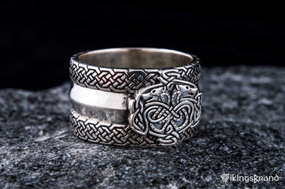 Norse Ornament Viking Ring with Wolves 925 Silver Viking Jewelry