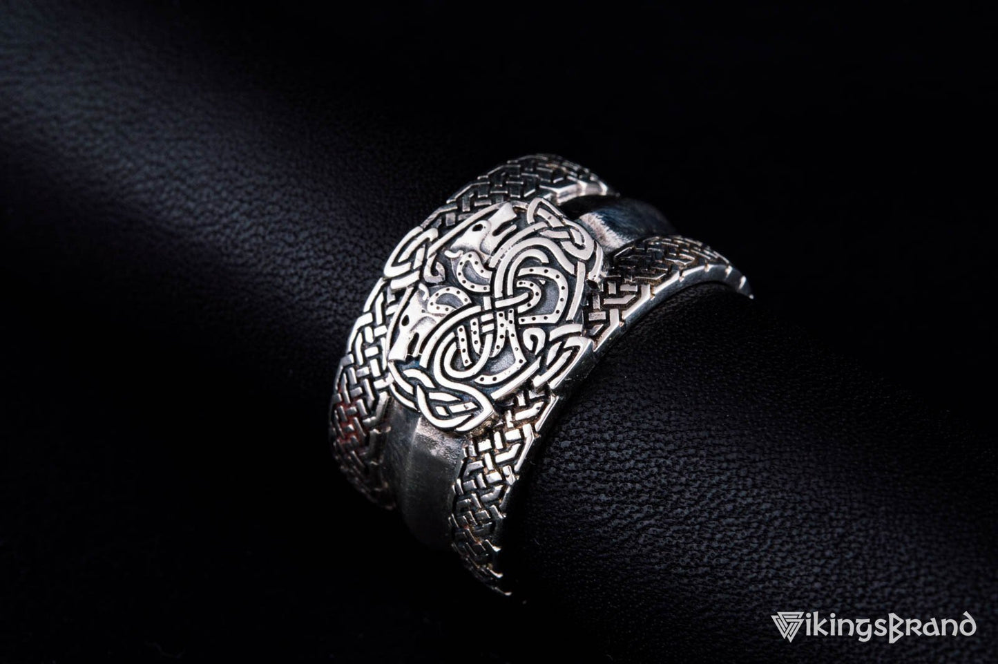 Norse Ornament Viking Ring with Wolves 925 Silver Viking Jewelry