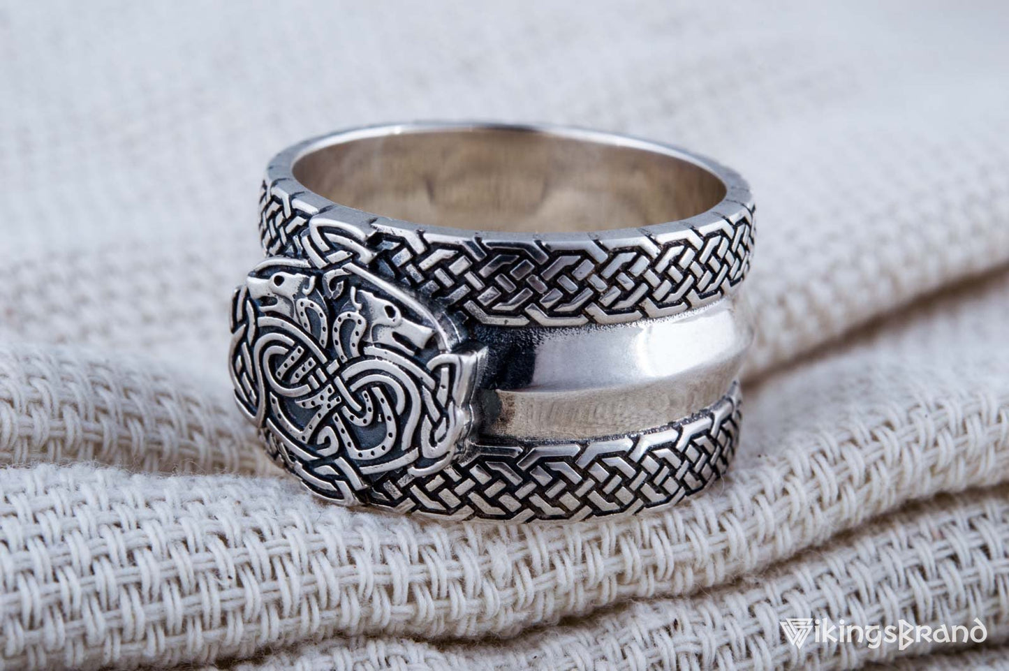 Norse Ornament Viking Ring with Wolves 925 Silver Viking Jewelry
