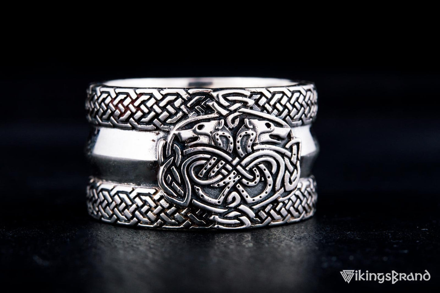 Norse Ornament Viking Ring with Wolves 925 Silver Viking Jewelry