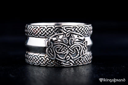 Norse Ornament Viking Ring with Wolves 925 Silver Viking Jewelry