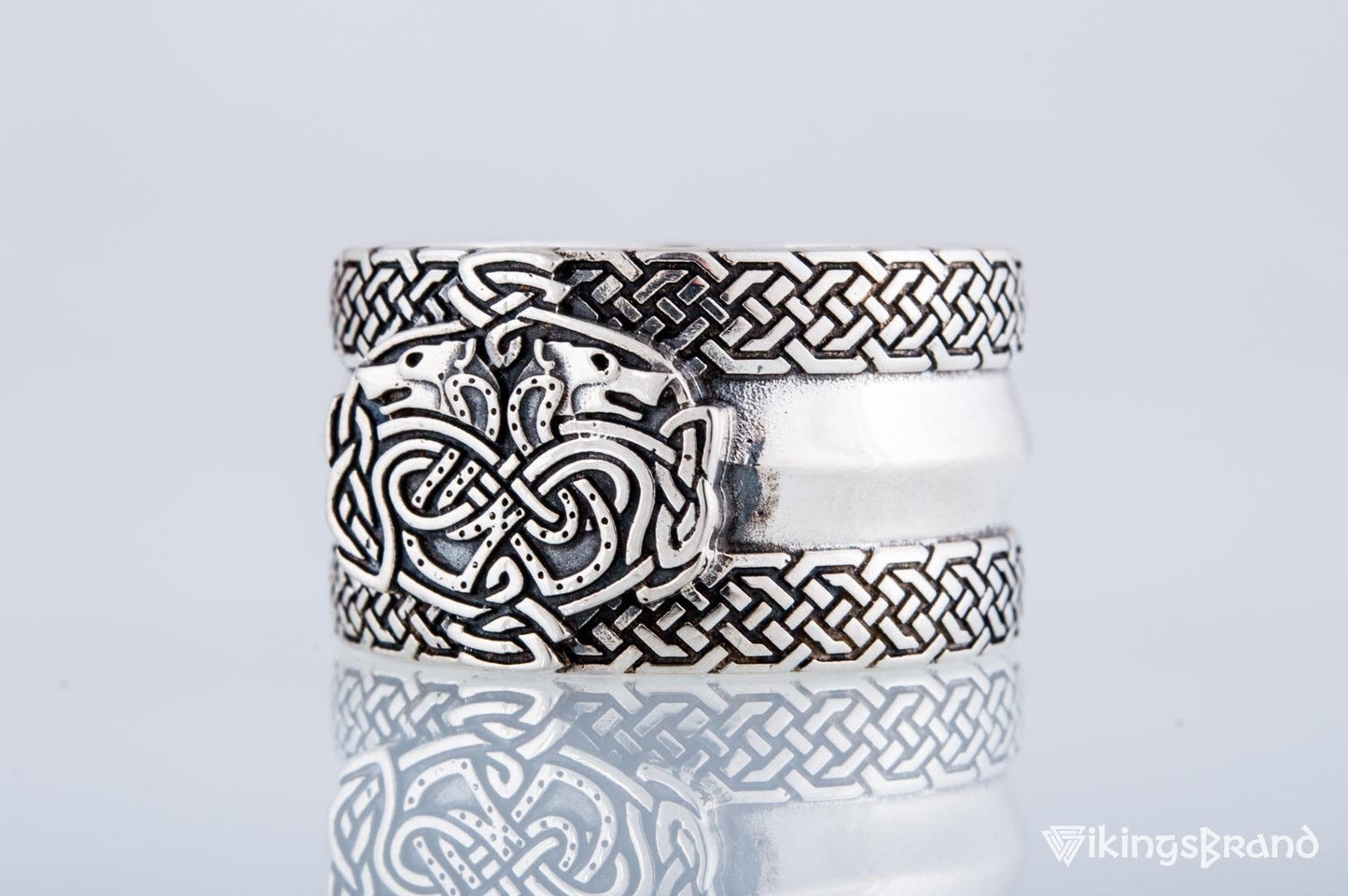 Norse Ornament Viking Ring with Wolves 925 Silver Viking Jewelry