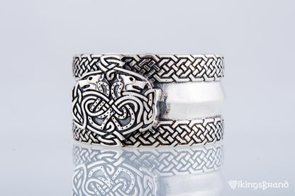 Norse Ornament Viking Ring with Wolves 925 Silver Viking Jewelry