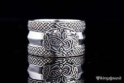 Norse Ornament Viking Ring with Wolves 925 Silver Viking Jewelry