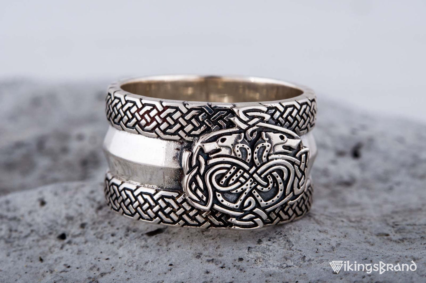Norse Ornament Viking Ring with Wolves 925 Silver Viking Jewelry