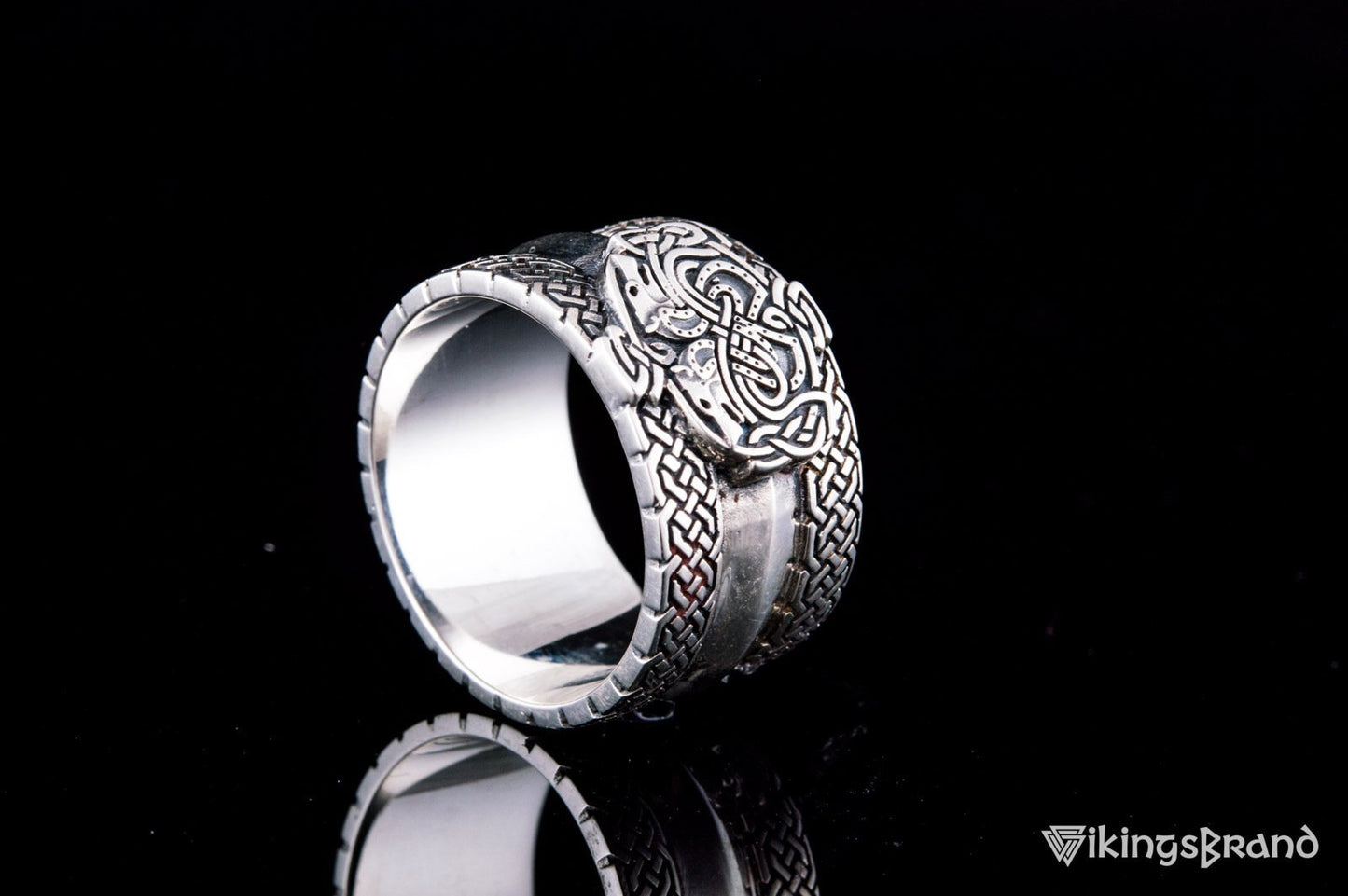 Norse Ornament Viking Ring with Wolves 925 Silver Viking Jewelry