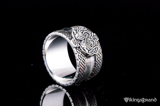 Norse Ornament Viking Ring with Wolves 925 Silver Viking Jewelry