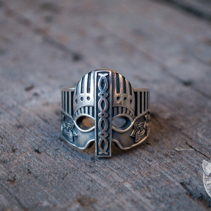 Norse Ornamental Viking Helmet 925 Sterling Silver Viking Ring - VikingsBrand