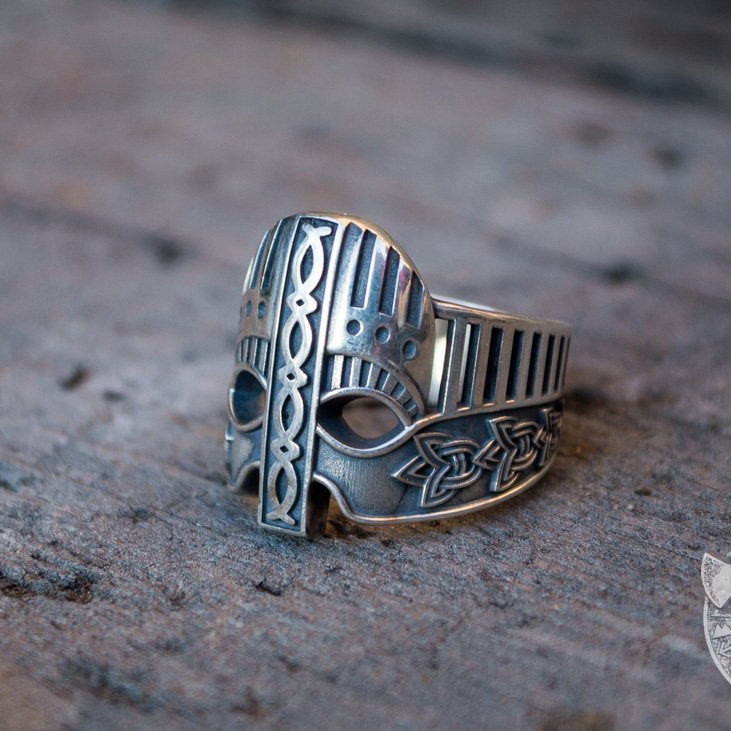 Norse Ornamental Viking Helmet 925 Sterling Silver Viking Ring - VikingsBrand