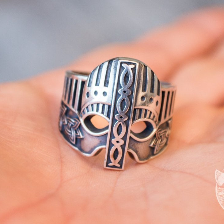 Norse Ornamental Viking Helmet 925 Sterling Silver Viking Ring - VikingsBrand