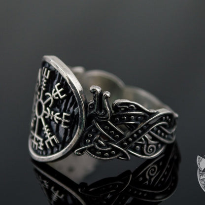 Norse Style Vegvisir Symbol 925 Sterling Silver Viking Ring - VikingsBrand