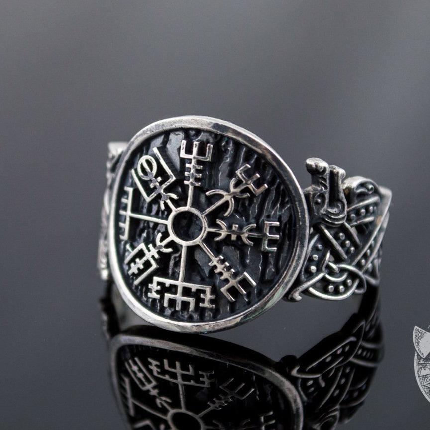 Norse Style Vegvisir Symbol 925 Sterling Silver Viking Ring - VikingsBrand