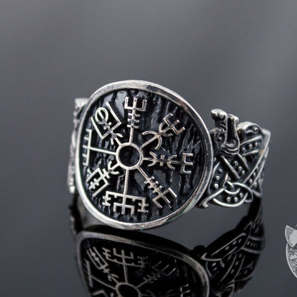 Norse Style Vegvisir Symbol 925 Sterling Silver Viking Ring - VikingsBrand