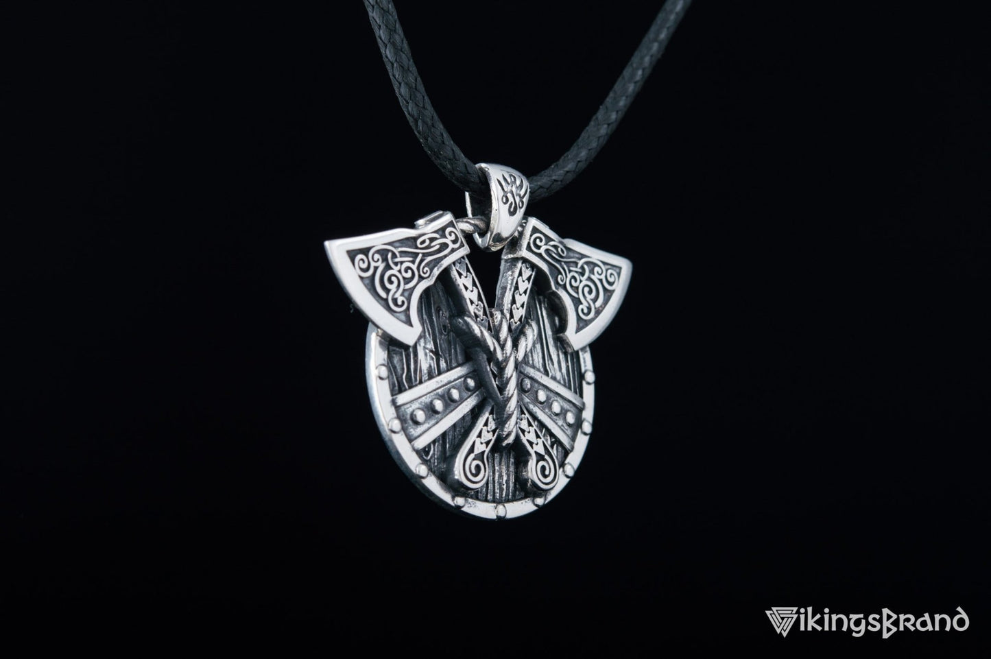 Norse Vikings Shield with Axes Pendant Sterling Silver Viking Jewelry