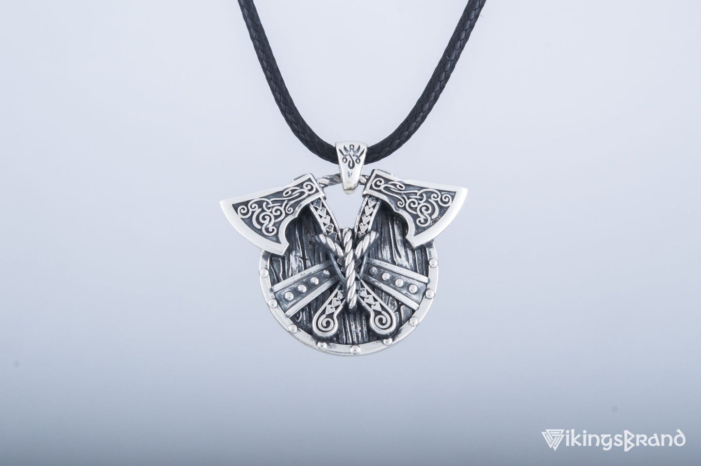 Norse Vikings Shield with Axes Pendant Sterling Silver Viking Jewelry