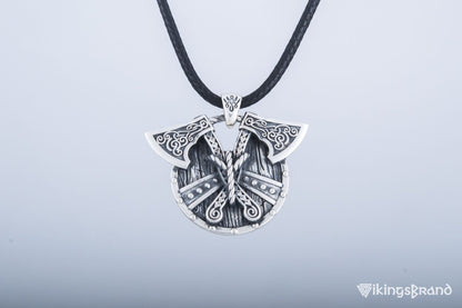 Norse Vikings Shield with Axes Pendant Sterling Silver Viking Jewelry