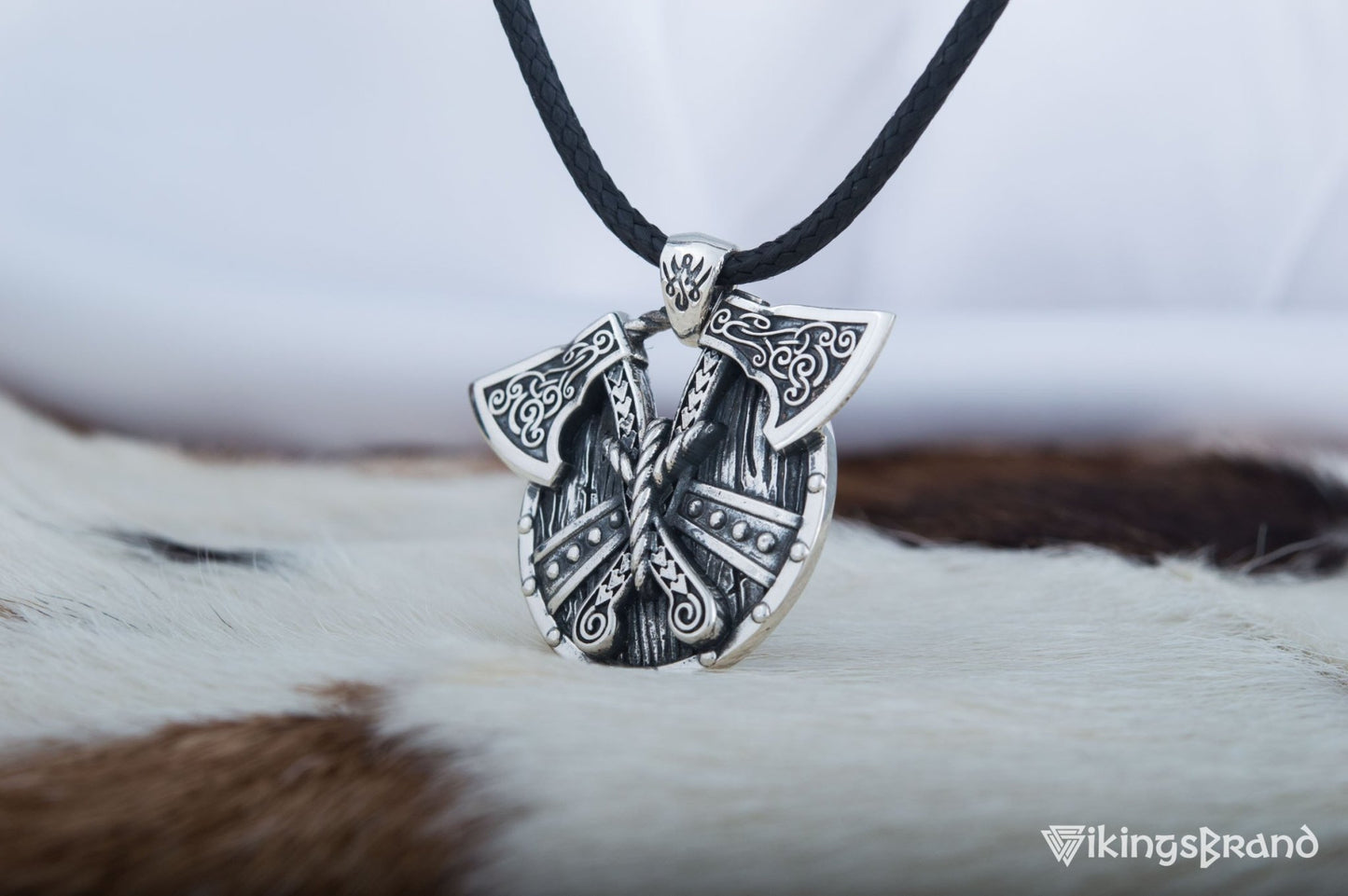 Norse Vikings Shield with Axes Pendant Sterling Silver Viking Jewelry