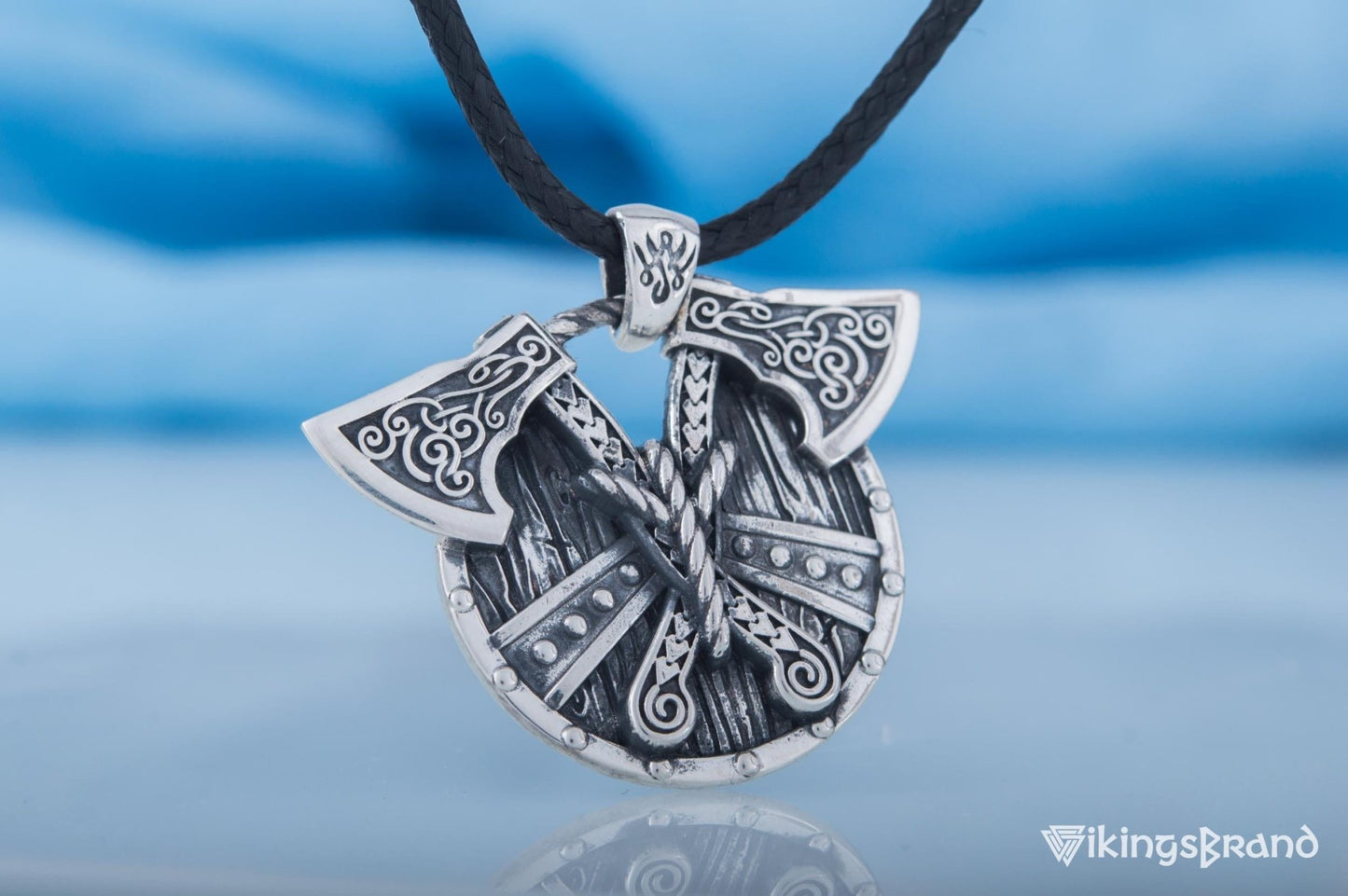 Norse Vikings Shield with Axes Pendant Sterling Silver Viking Jewelry