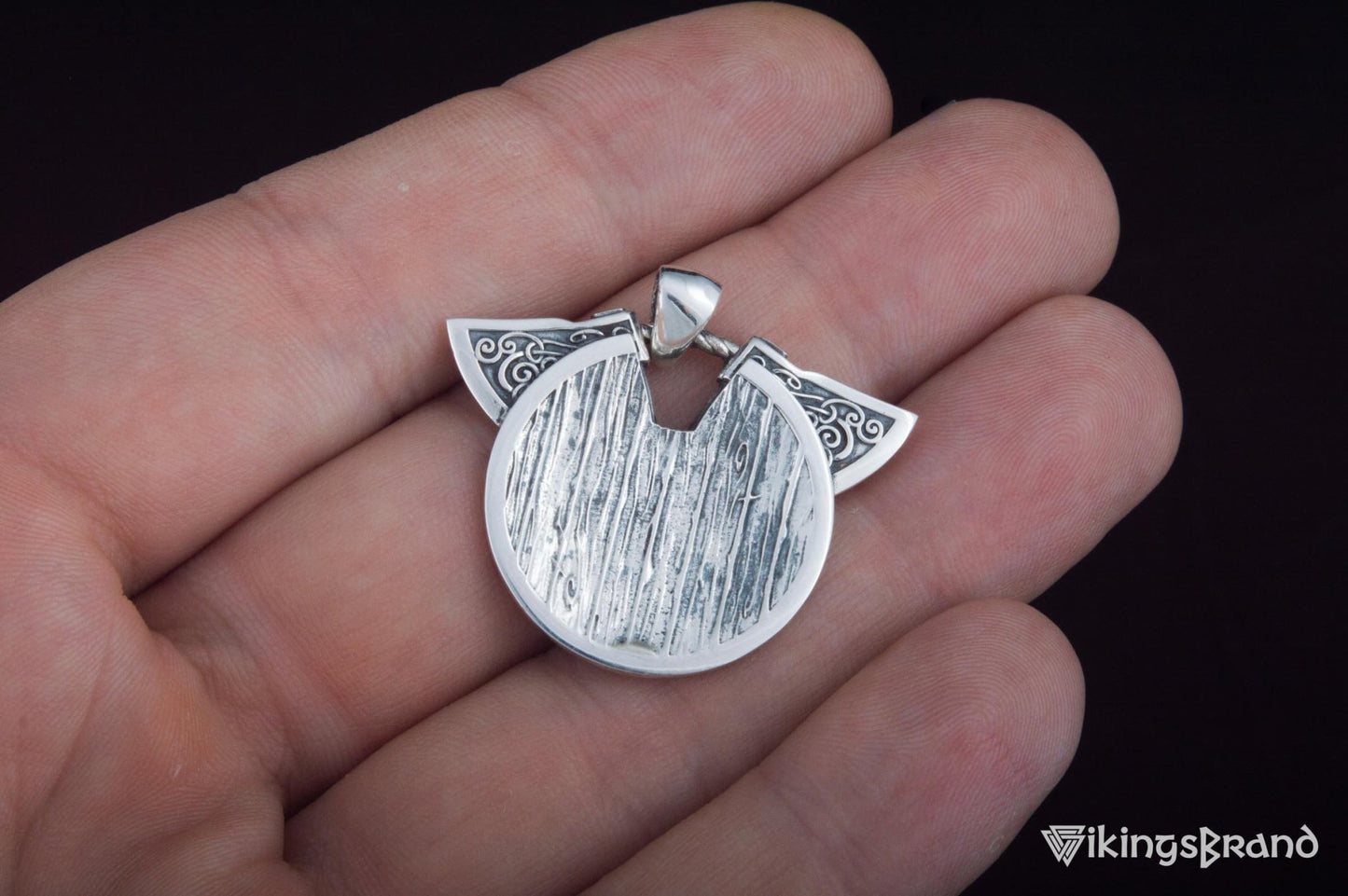Norse Vikings Shield with Axes Pendant Sterling Silver Viking Jewelry