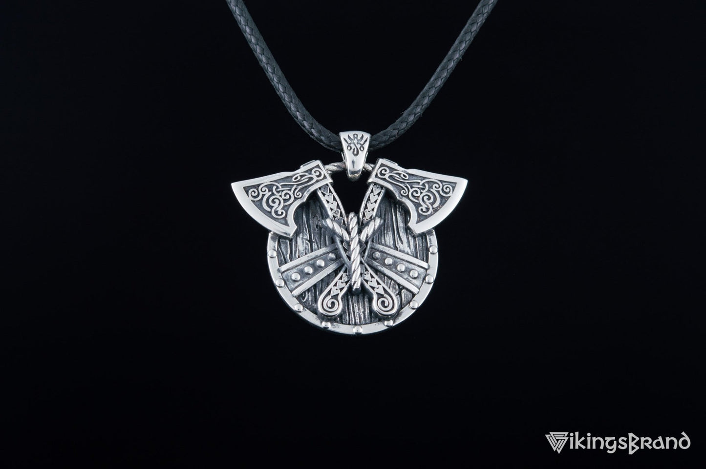 Norse Vikings Shield with Axes Pendant Sterling Silver Viking Jewelry