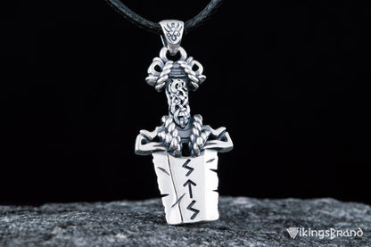 Norse Vikings Sword Pendant with Ornament Sterling Silver Viking Jewelry