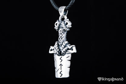 Norse Vikings Sword Pendant with Ornament Sterling Silver Viking Jewelry