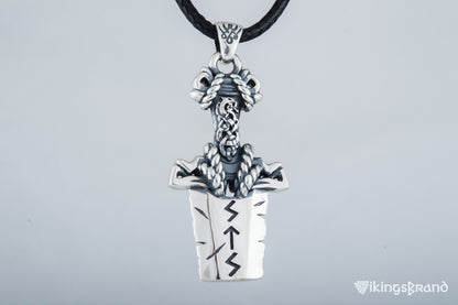 Norse Vikings Sword Pendant with Ornament Sterling Silver Viking Jewelry
