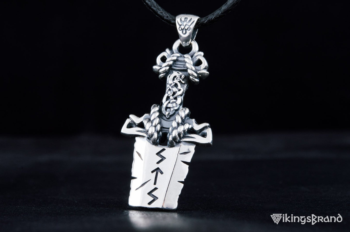 Norse Vikings Sword Pendant with Ornament Sterling Silver Viking Jewelry