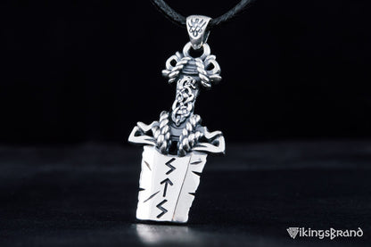 Norse Vikings Sword Pendant with Ornament Sterling Silver Viking Jewelry