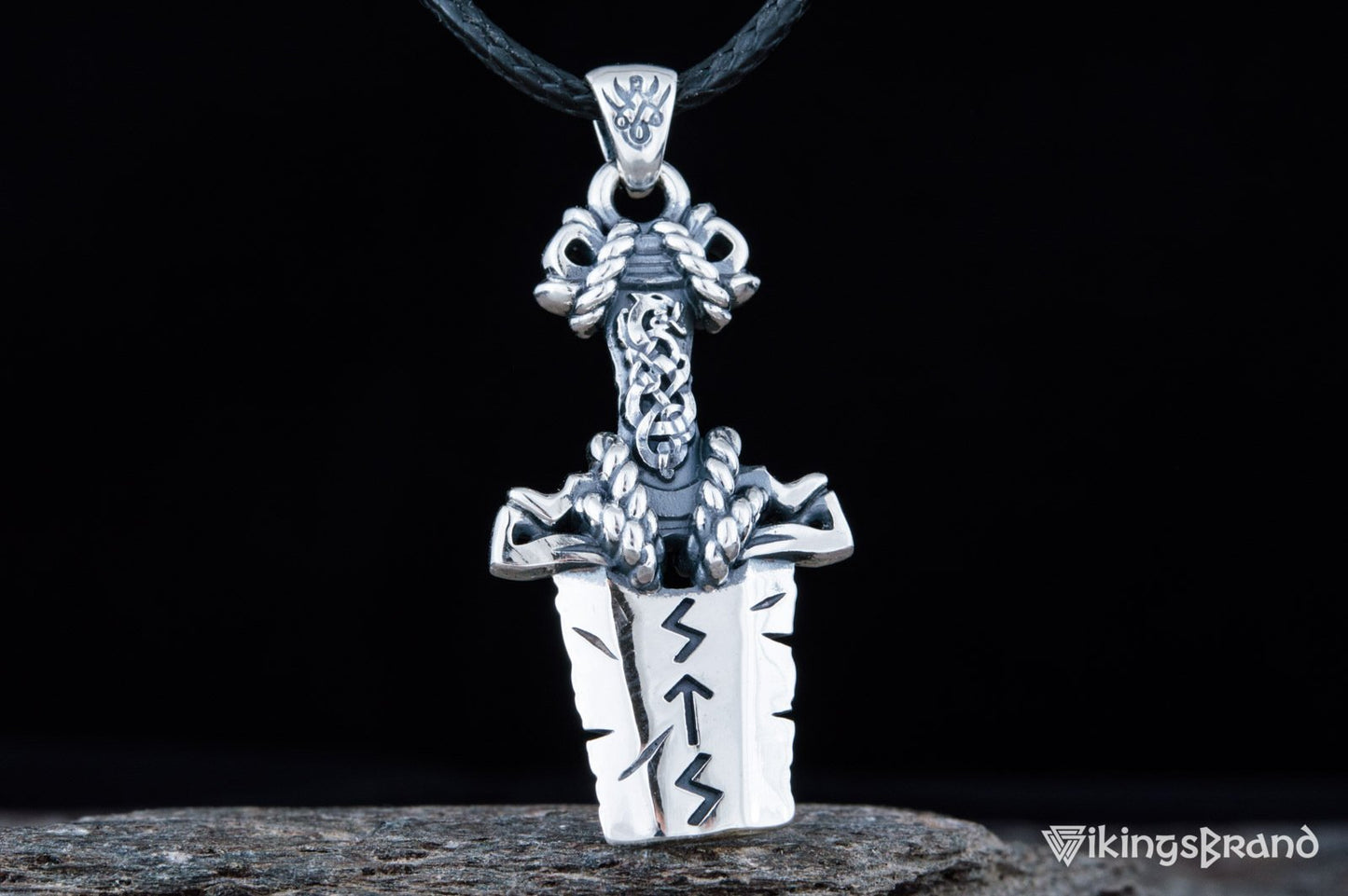 Norse Vikings Sword Pendant with Ornament Sterling Silver Viking Jewelry