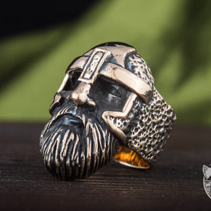 Handgefertigter Wikingerring „Odin Allvater“ aus Bronze