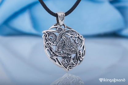 Odin Horn Viking Symbol Pendant with Ornament Sterling Silver Norse Jewelry