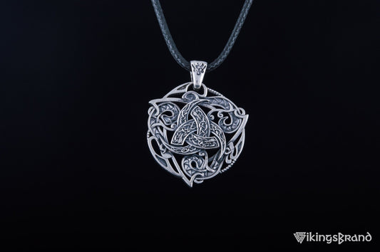 Odin Horn Viking Symbol Pendant with Ornament Sterling Silver Norse Jewelry