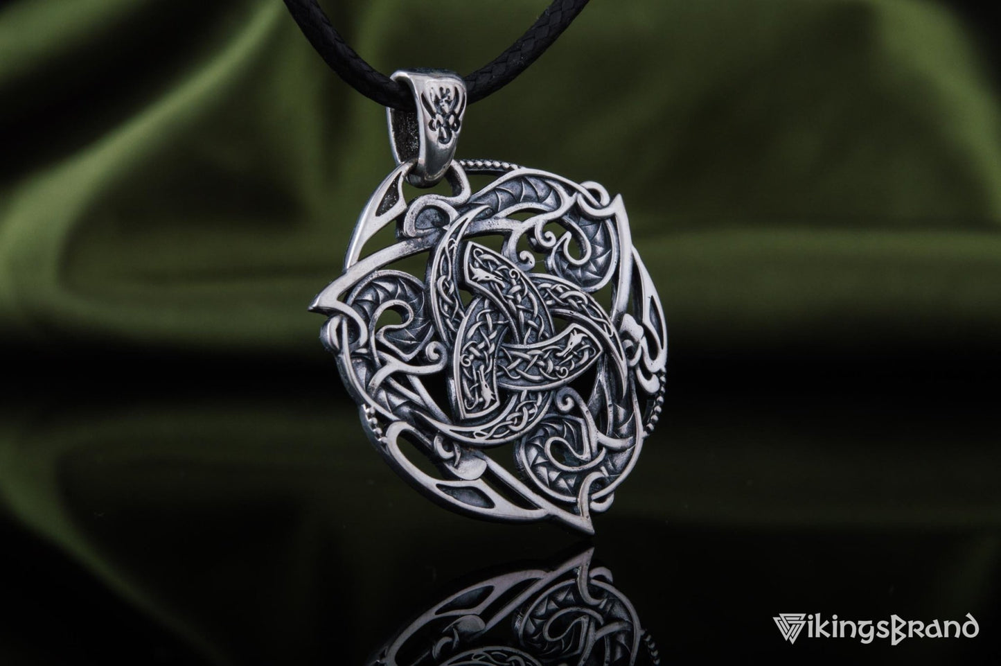 Odin Horn Viking Symbol Pendant with Ornament Sterling Silver Norse Jewelry