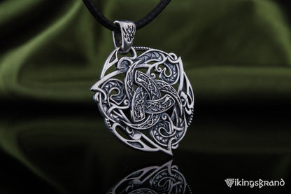 Odin Horn Viking Symbol Pendant with Ornament Sterling Silver Norse Jewelry