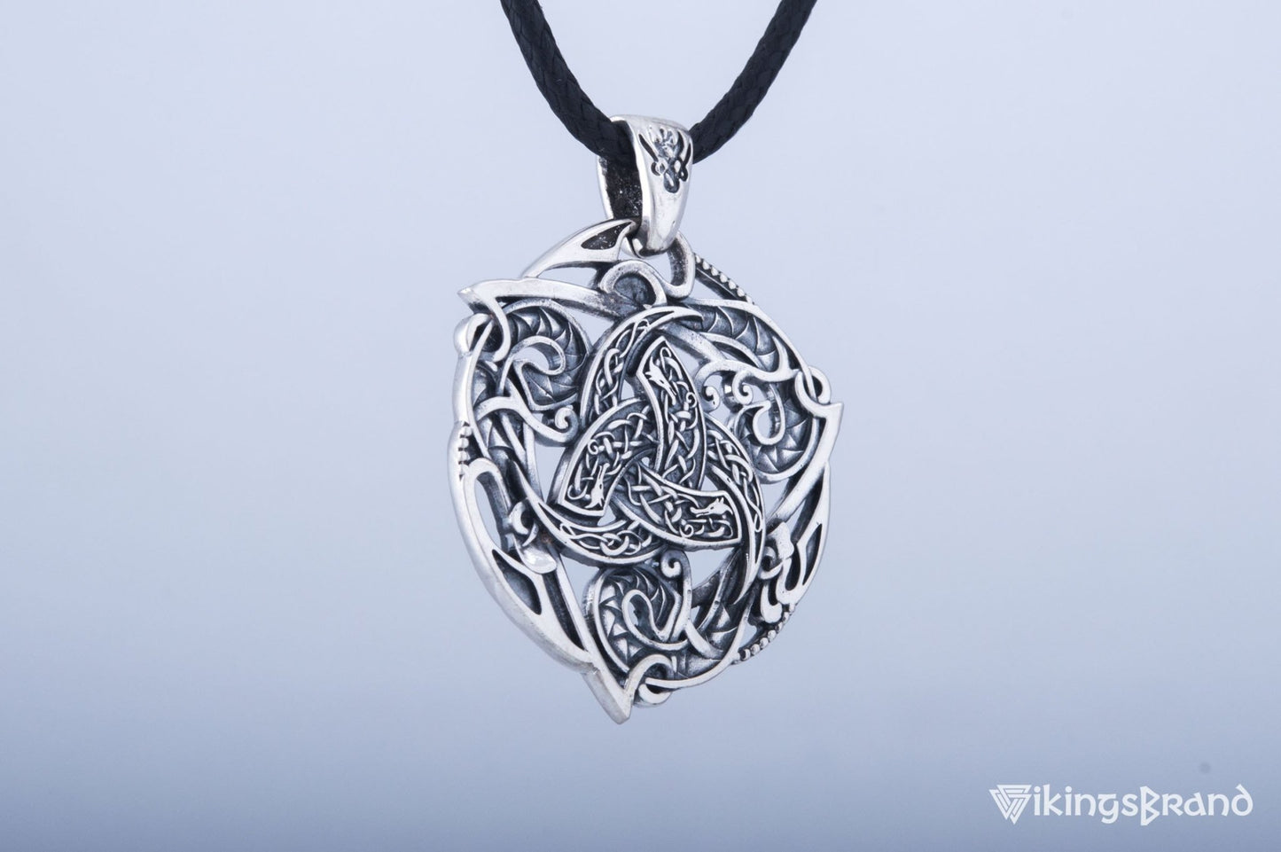 Odin Horn Viking Symbol Pendant with Ornament Sterling Silver Norse Jewelry