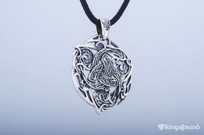 Odin Horn Viking Symbol Pendant with Ornament Sterling Silver Norse Jewelry