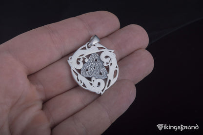 Odin Horn Viking Symbol Pendant with Ornament Sterling Silver Norse Jewelry