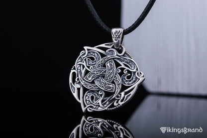 Odin Horn Viking Symbol Pendant with Ornament Sterling Silver Norse Jewelry